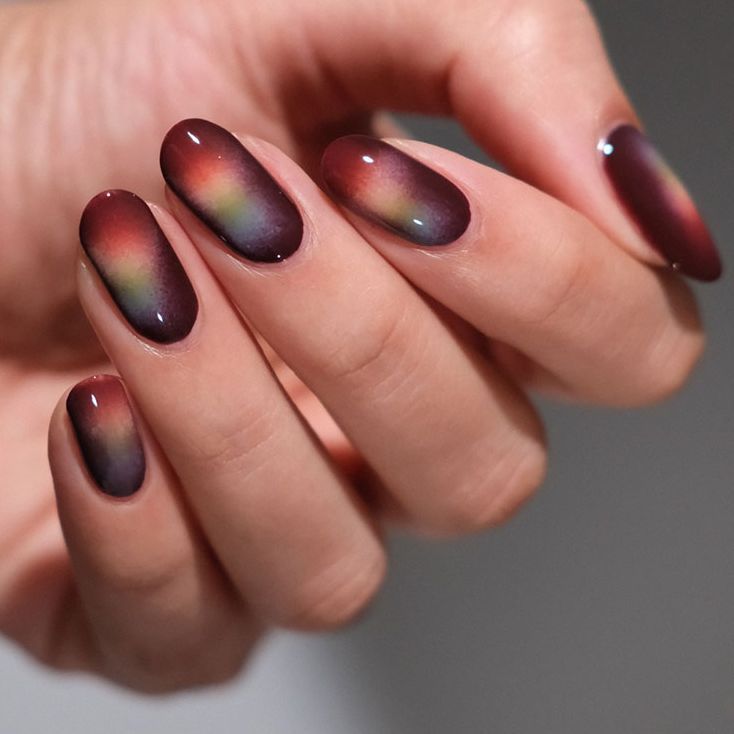 Burgundy Rainbow Stripe Oval Nails Burgundy Rainbow Stripe Oval Nails — Airbrush Nails 2027
