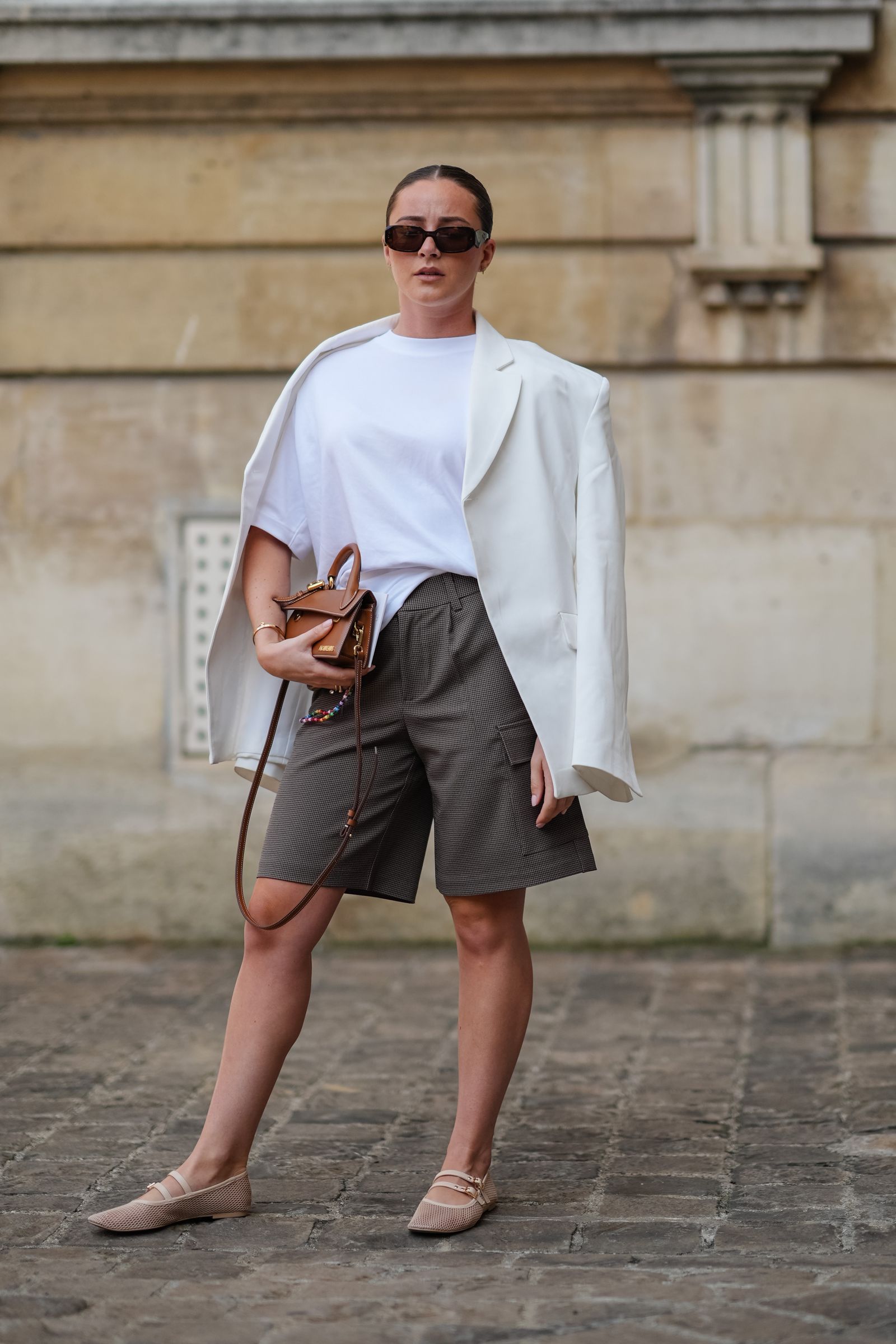 Oversized White Blazer Over Tee with Cargo Shorts — Oversized Shirt Outfits 2027