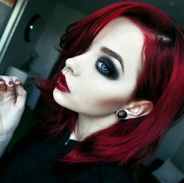 Cherry Red Bob With Dark Roots Cherry Red Bob With Dark Roots — Goth Hair Color 2027