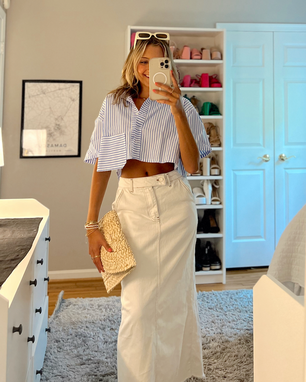 Cropped Striped Shirt and Maxi Skirt for Casual European Style — Summer Europe Outfits 2027
