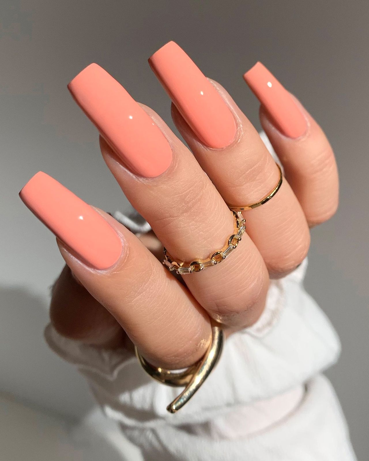 Flawless Glossy Soft Coral Coffin Nails — Coral Coffin Nails 2027