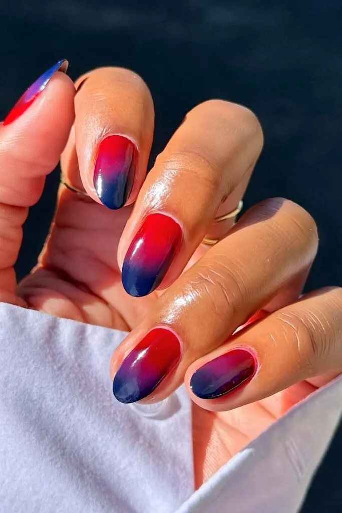 Medium Almond Navy Stars French Tip Medium Almond Navy Stars French Tip — Memorial Day Nails 2027