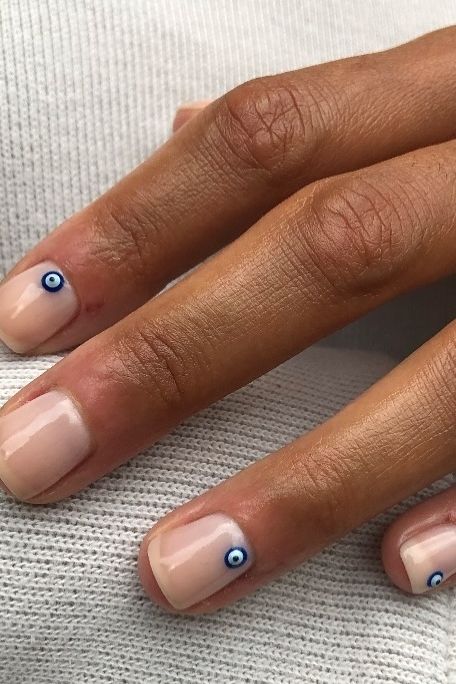Sheer Nude with Evil Eye Motif Sheer Nude with Evil Eye Motif — Simple Nails 2027