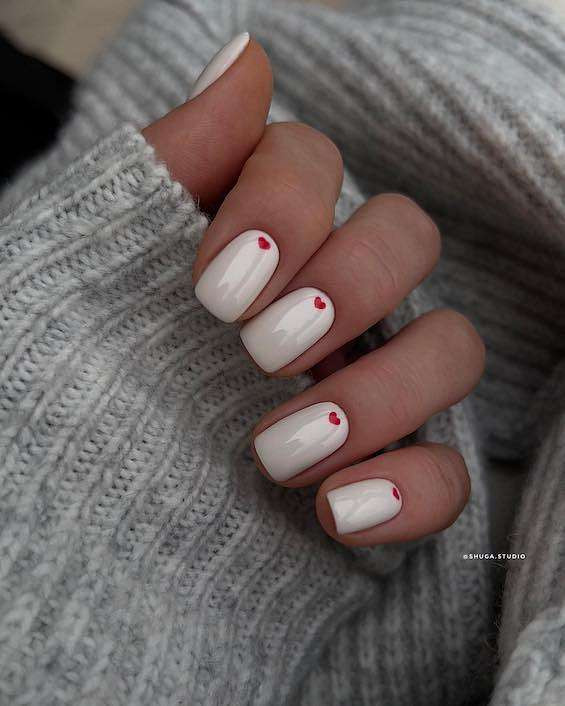 Red Heart Short Square Milky White Glossy Red Heart Short Square Milky White Glossy — Milky Nails 2027
