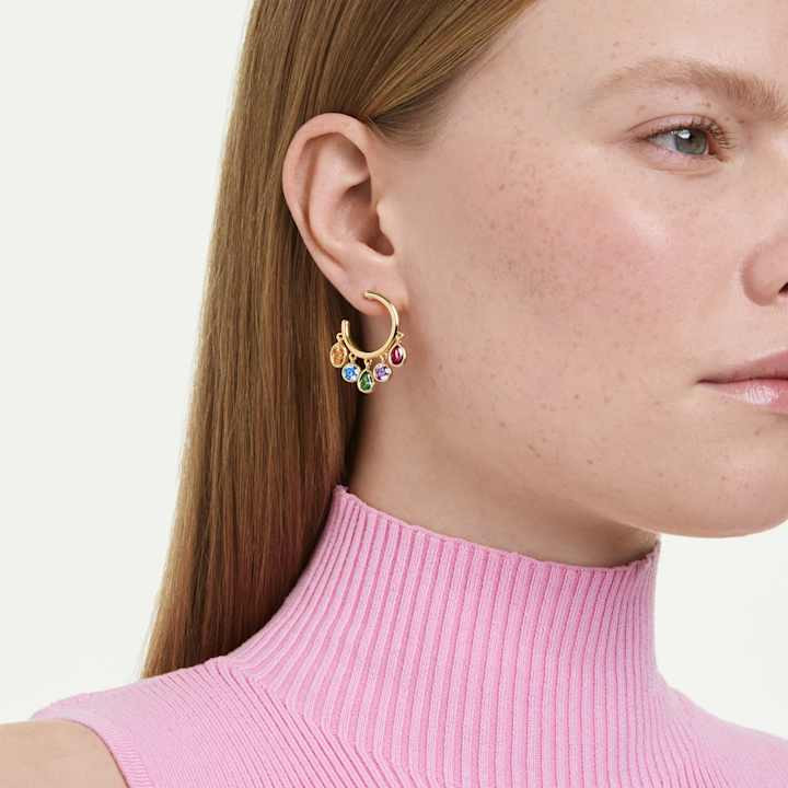Gold Hoops with Gemstone Dangles and Ribbed Turtleneck Gold Hoops with Gemstone Dangles and Ribbed Turtleneck — Hoop Earrings 2027