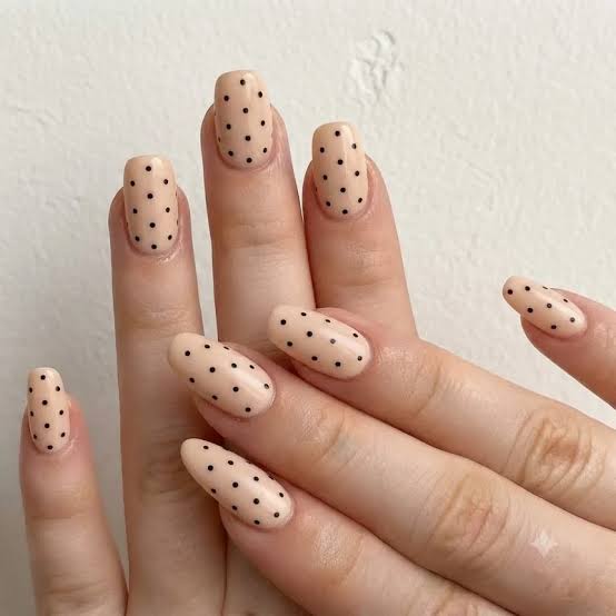 Classic Black Polka Dots on Nude Classic Black Polka Dots on Nude — Simple Short Nails 2027
