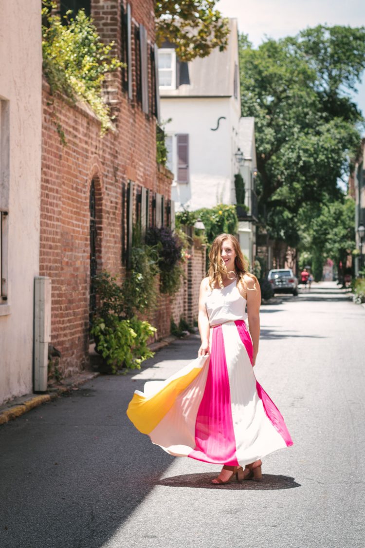 Flowing Color-Block Maxi Skirt with Simple Tank Flowing Color-Block Maxi Skirt with Simple Tank — Charleston Outfits 2027