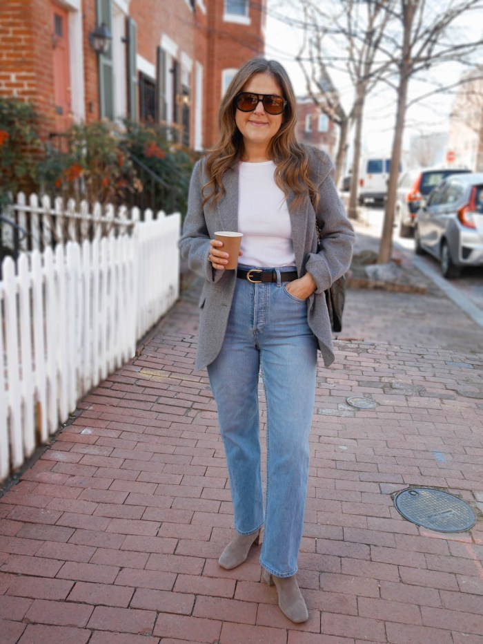 Grey Textured Blazer and Straight-Leg Jeans Grey Textured Blazer and Straight-Leg Jeans — Casual Work Outfits 2027