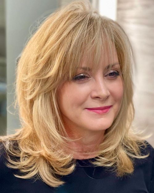 Golden Blonde Shoulder Layers with Fringe — Hair Color 2027 for Women Over 60