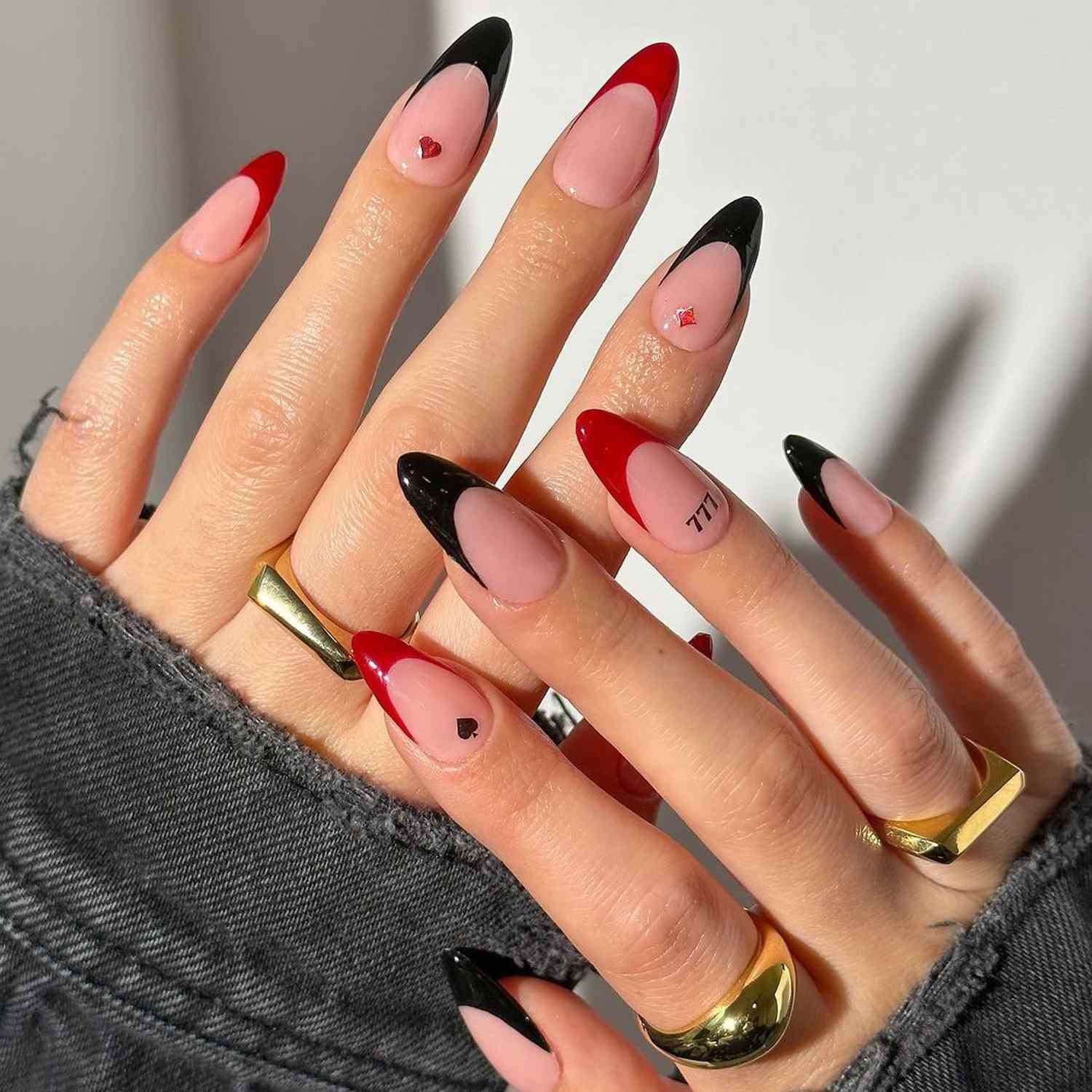 Striking Black and Red French Tip with Charms Striking Black and Red French Tip with Charms — Red and Black Nails 2027