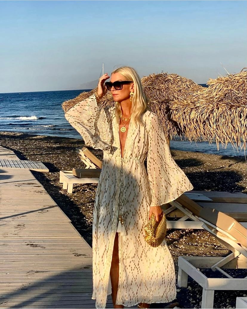 Golden Hour Glamour: Metallic Dot Kimono Dress Bora Bora Outfits 2027
