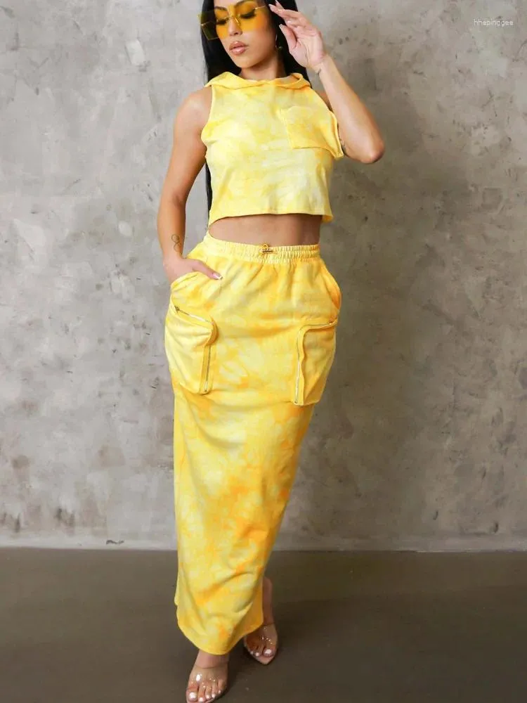 Tie-Dye Cargo Maxi Skirt with Matching Crop Top — Cargo Skirts 2027