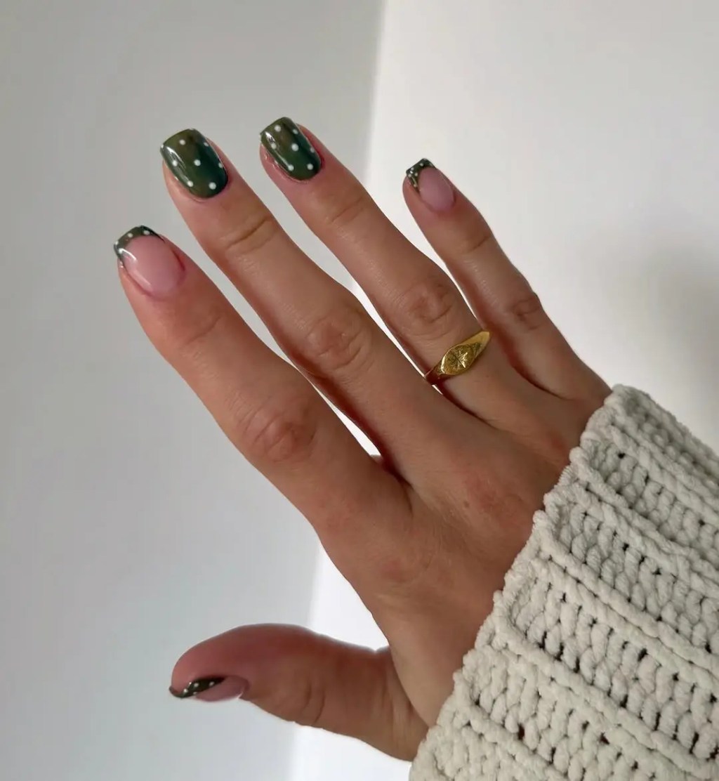 Short Square French Tips with White Dots Short Square French Tips with White Dots — Polka Dot Nails 2027