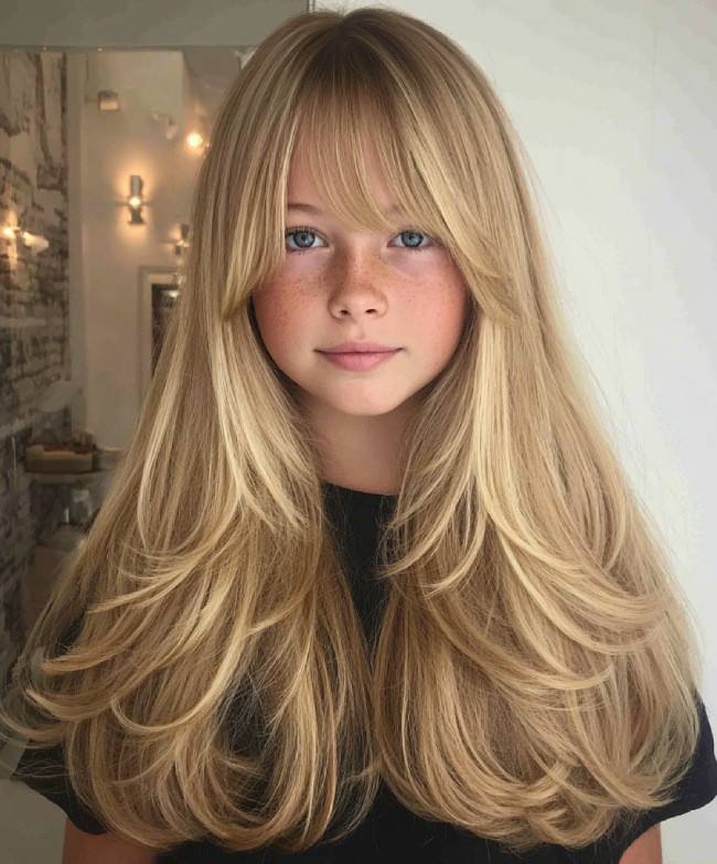 Air-Dried Blonde With Soft Curtain Bangs Air-Dried Blonde With Soft Curtain Bangs — Bangs 2027 for Kids