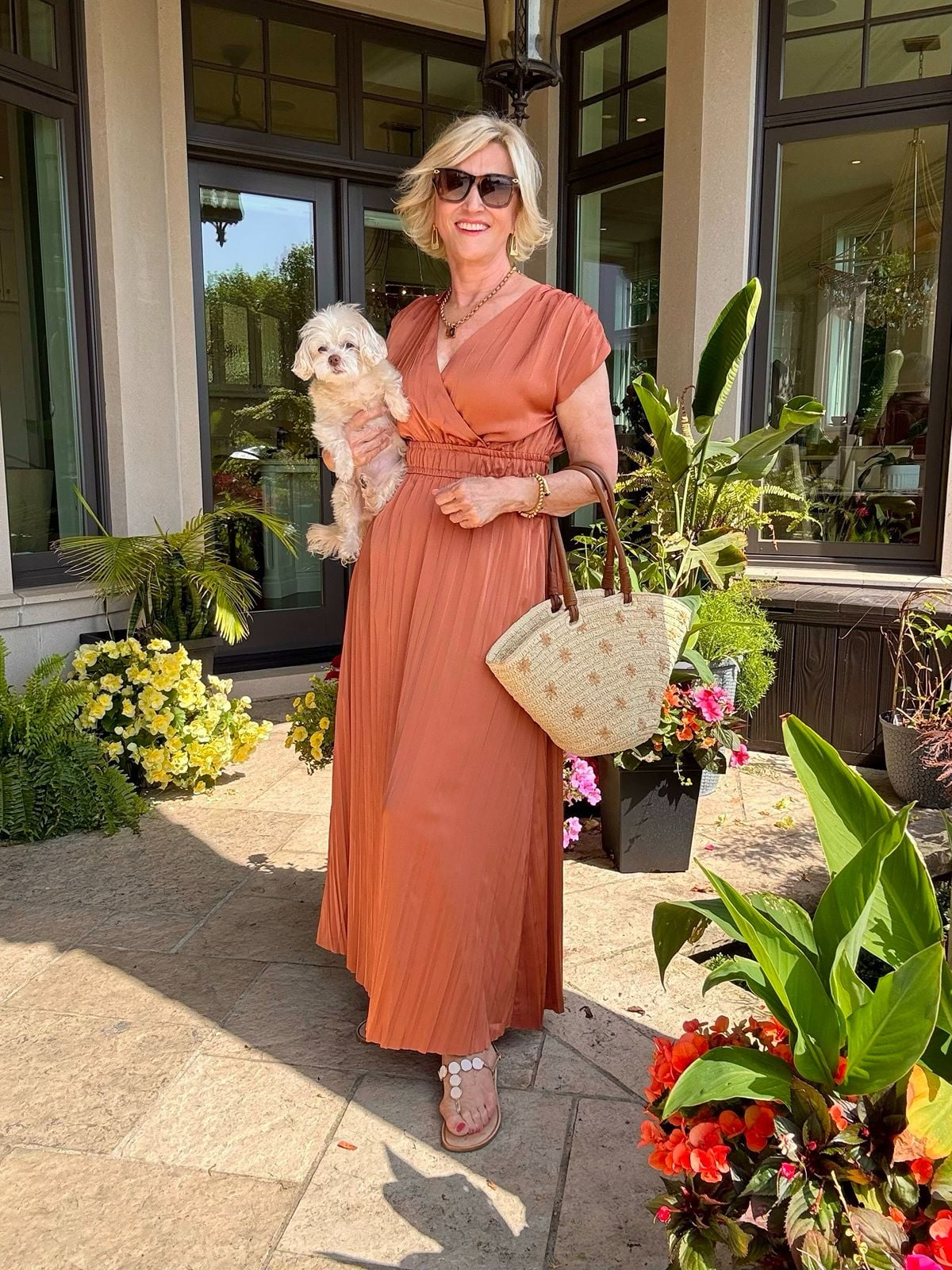 Terracotta Wrap Dress with a Pleated Skirt Terracotta Wrap Dress with a Pleated Skirt — Summer Everyday Outfits 2027