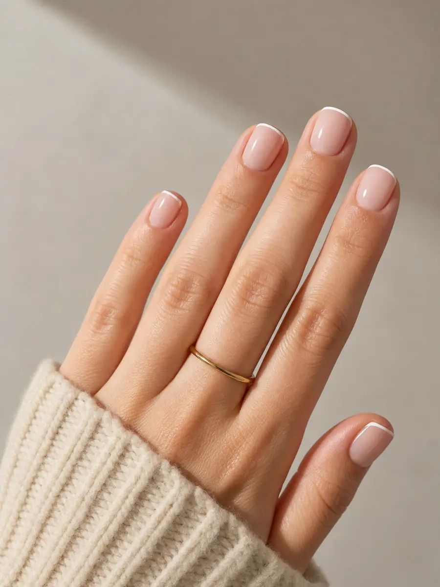 Simple Short Square Nude French Simple Short Square Nude French — Micro French Nails 2027