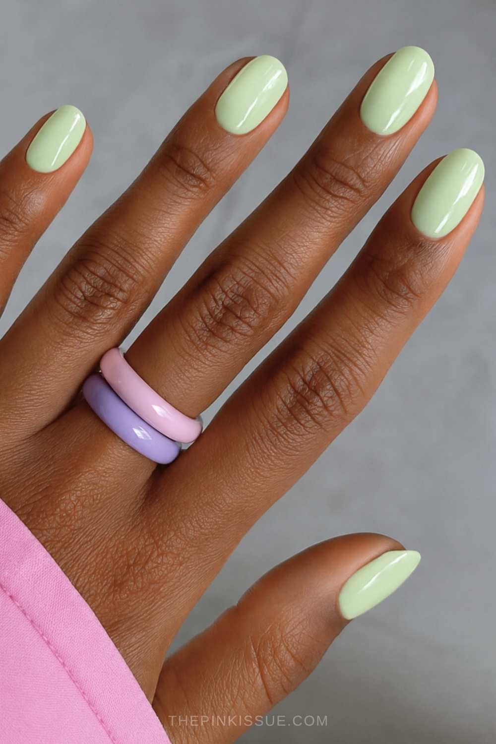 Green and Yellow Short Almond Nails — Pastel Nails 2027 for Dark Skin