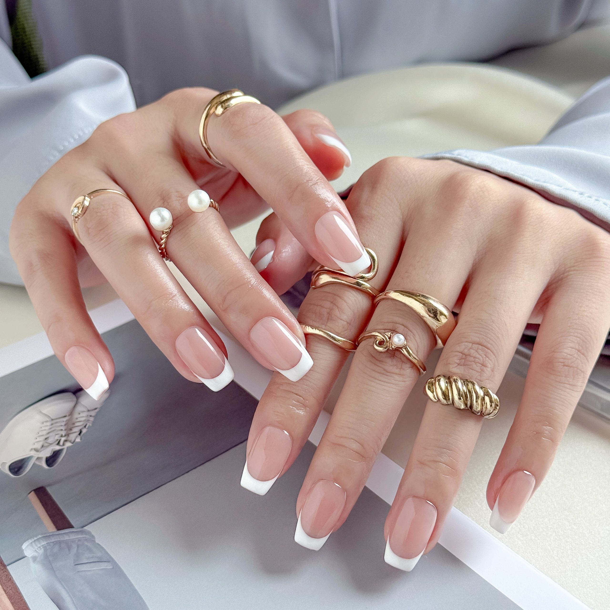 Short Square Classic French with Glossy Finish Short Square Classic French with Glossy Finish — Wedding Square Nails 2027
