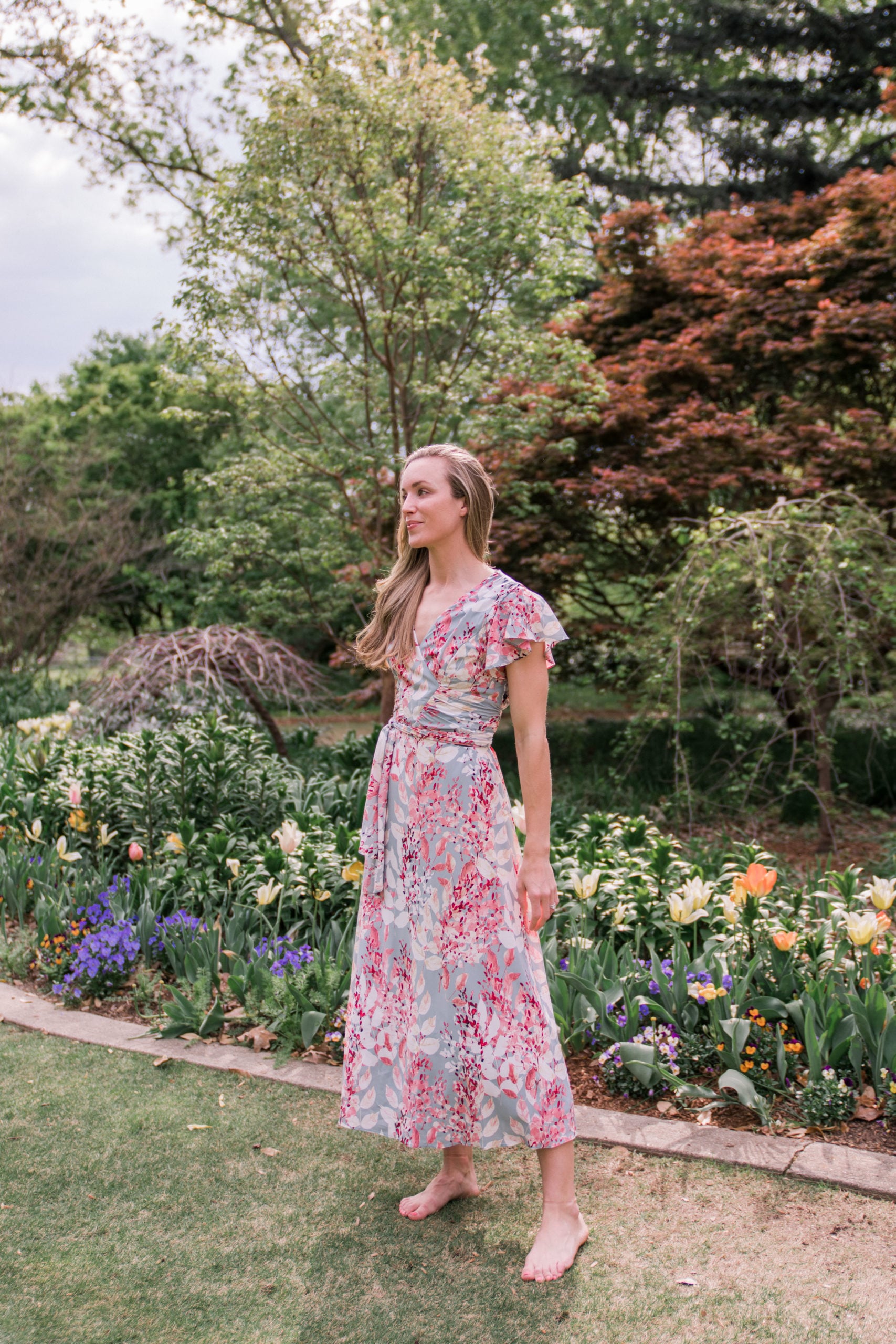 Light Blue Floral Wrap Dress with Flutter Sleeves — Easter Dresses 2027