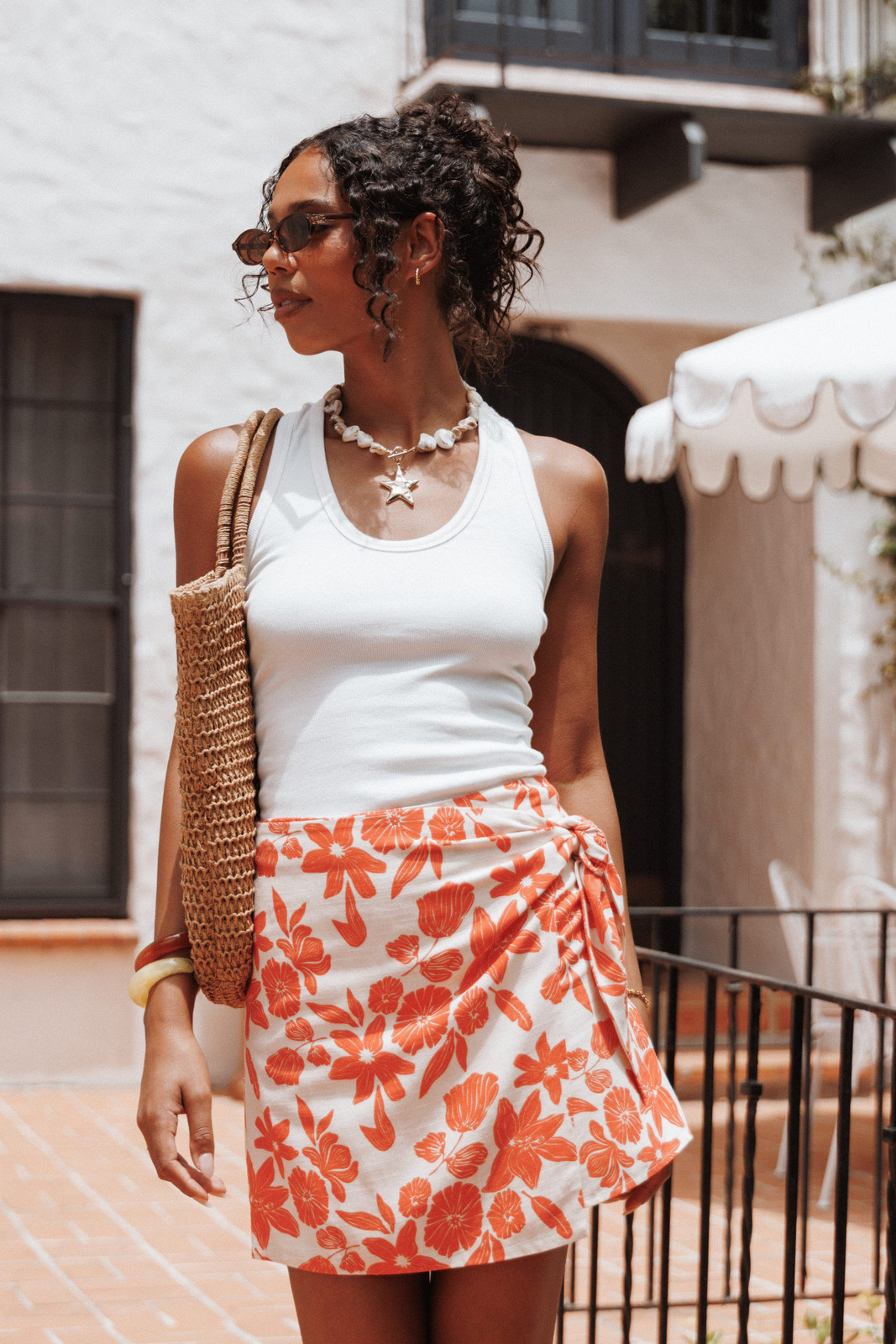 Summer Vibes: White Tank with Floral Wrap Skirt Summer Vibes: White Tank with Floral Wrap Skirt — Racerback Tank Top Outfits 2027