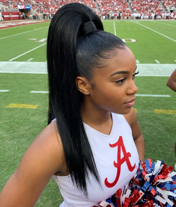 The High Sleek Black Ponytail The High Sleek Black Ponytail — Cheer Hairstyles 2027