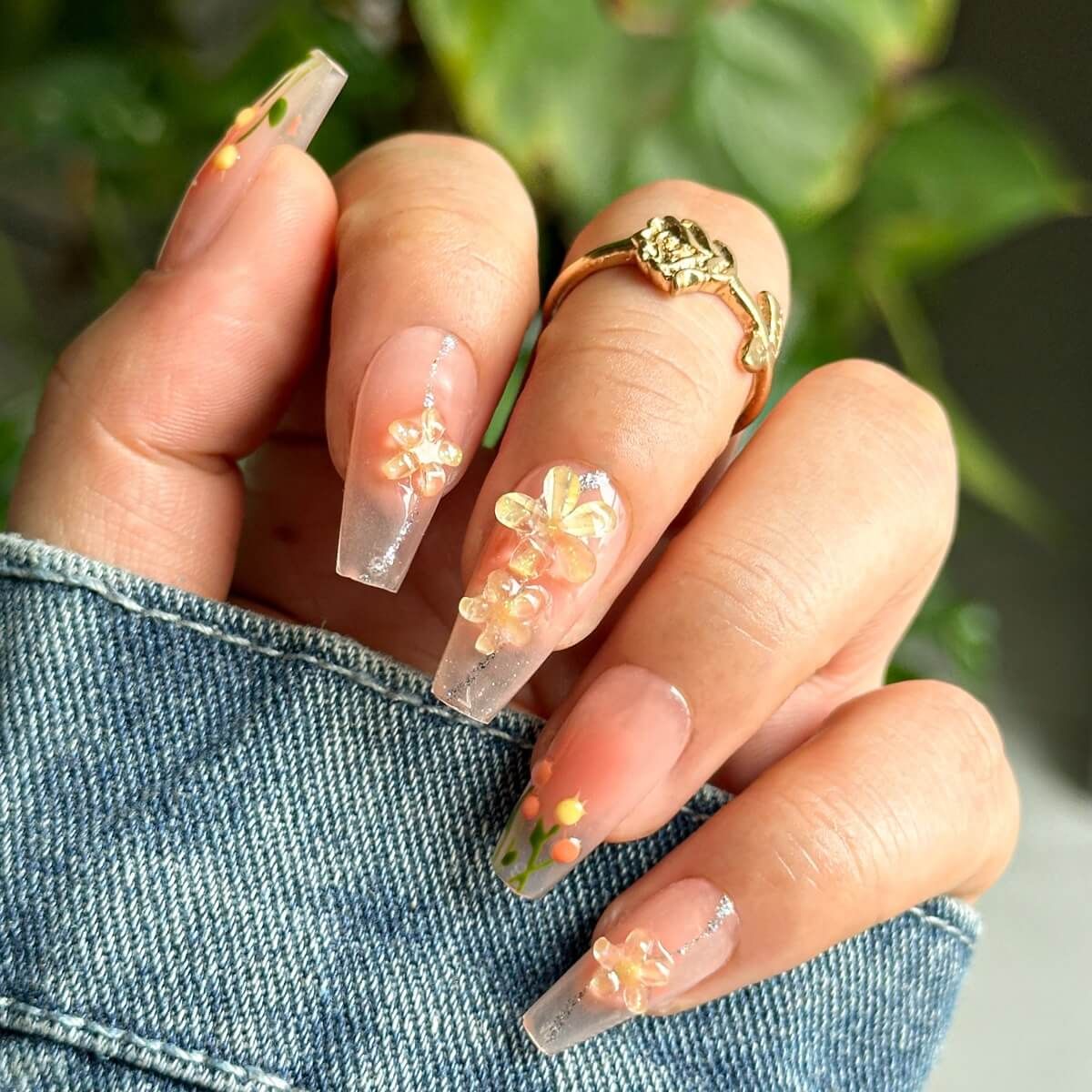 Sheer Nude 3D Floral Coffin Nails Sheer Nude 3D Floral Coffin Nails — Summer Coffin Nails 2027