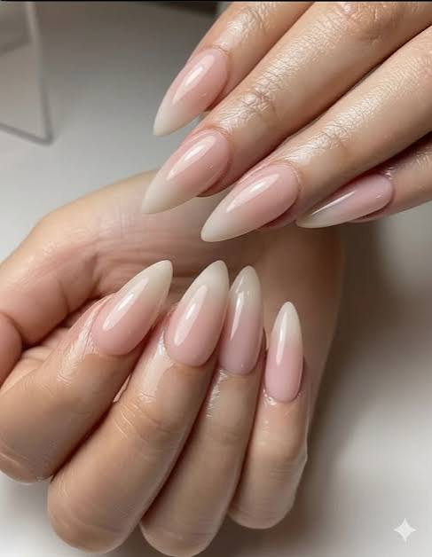 Milky Pink Ombre Almonds Milky Pink Ombre Almonds — Winter Nude Nails 2027