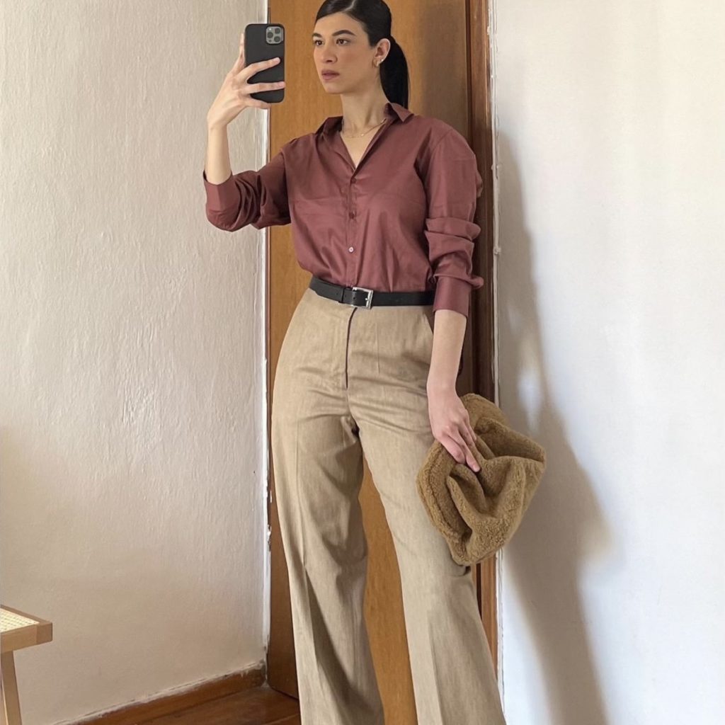 Brown Shirt and Wide-Leg Trousers: Sophisticated Earth Tones — Earth Tone Outfits 2027