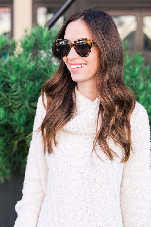 Cream Knit Sweater Over Ruffled Blouse Cream Knit Sweater Over Ruffled Blouse — California Outfits 2027