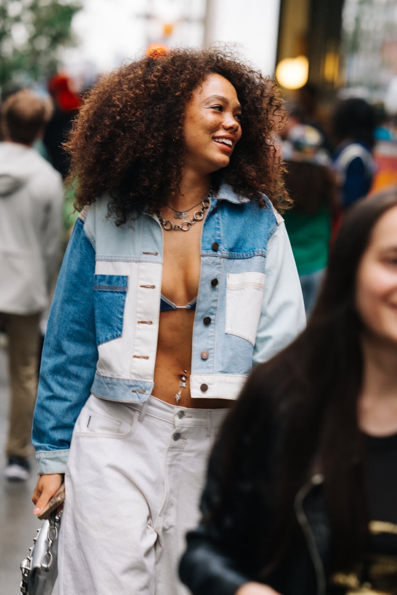 Oversized Denim with Cream Blouse and White Jeans — Denim Jacket Outfits 2027