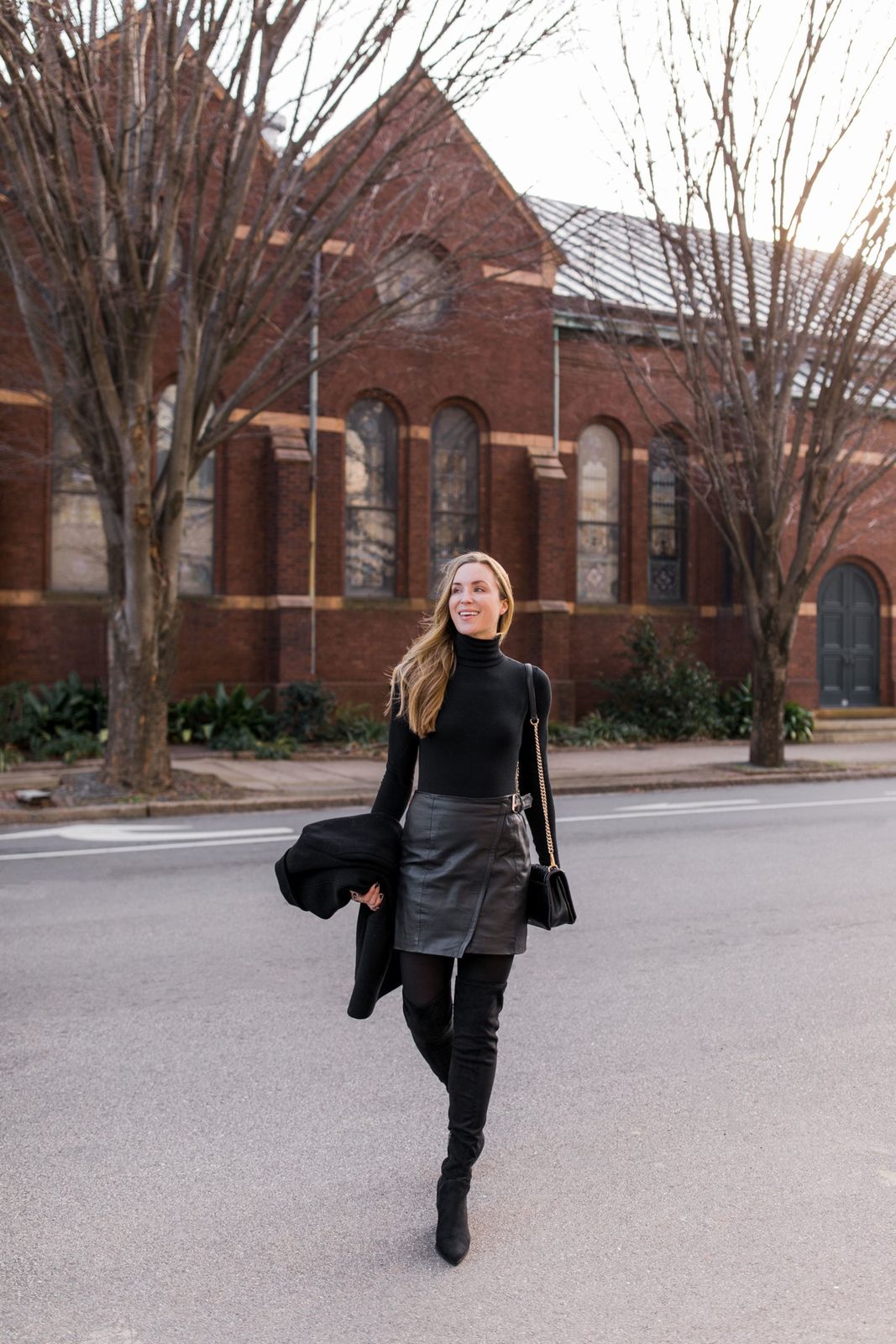 Edgy Black Leather Mini Skirt with Over-the-Knee Boots Edgy Black Leather Mini Skirt with Over-the-Knee Boots — Winter Outfits Warm Climate 2027