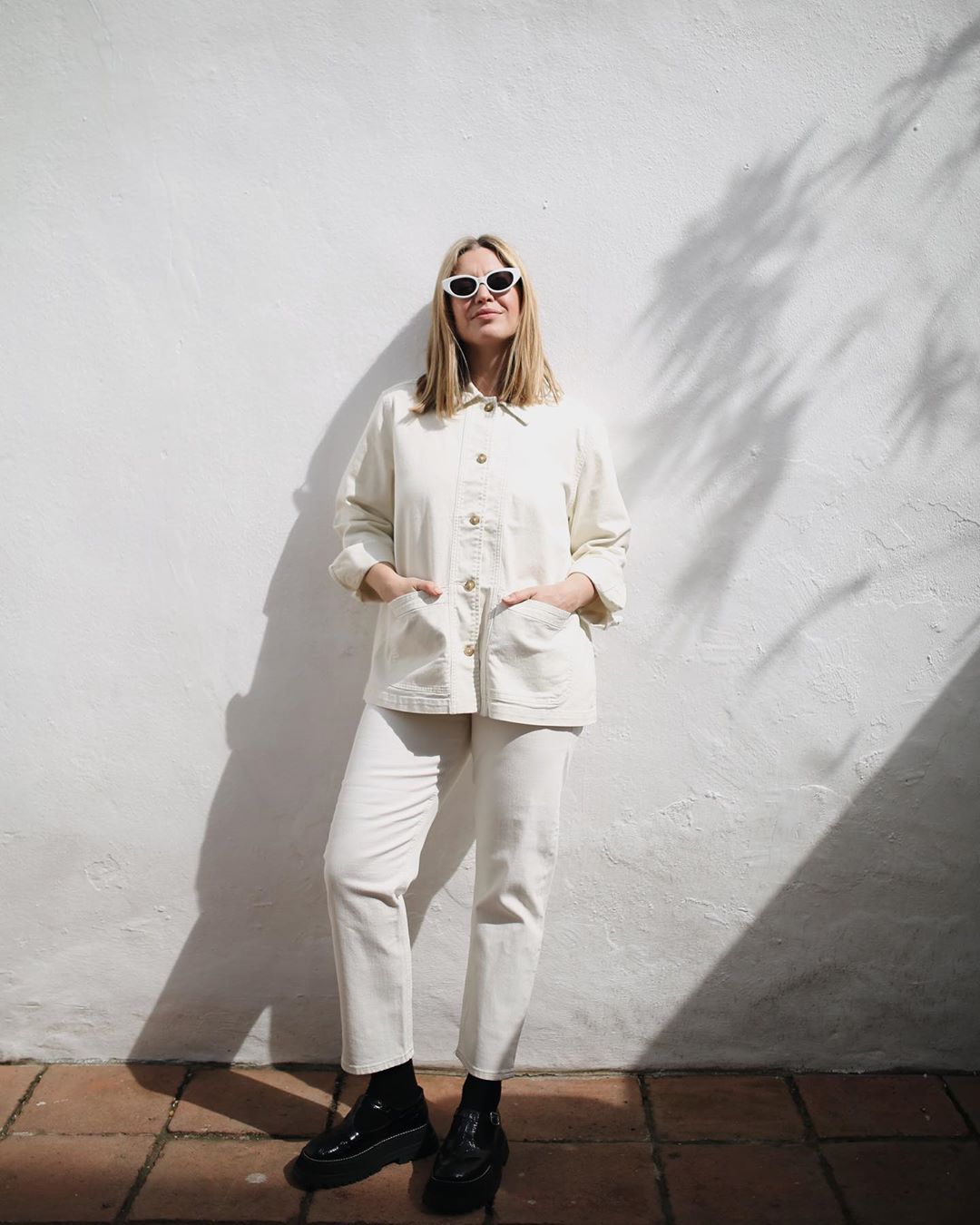 Monochromatic Off-White Utility Shacket and Trousers Set — Shacket Outfits 2027