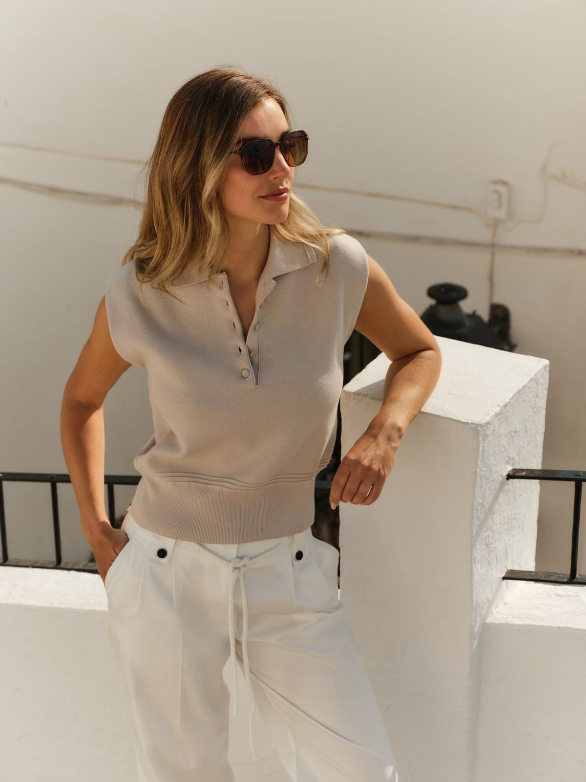 Sleeveless Knit Polo with Wide-Leg Trousers for Chic Summer Sophistication — Minimal Scandinavian Outfits 2027