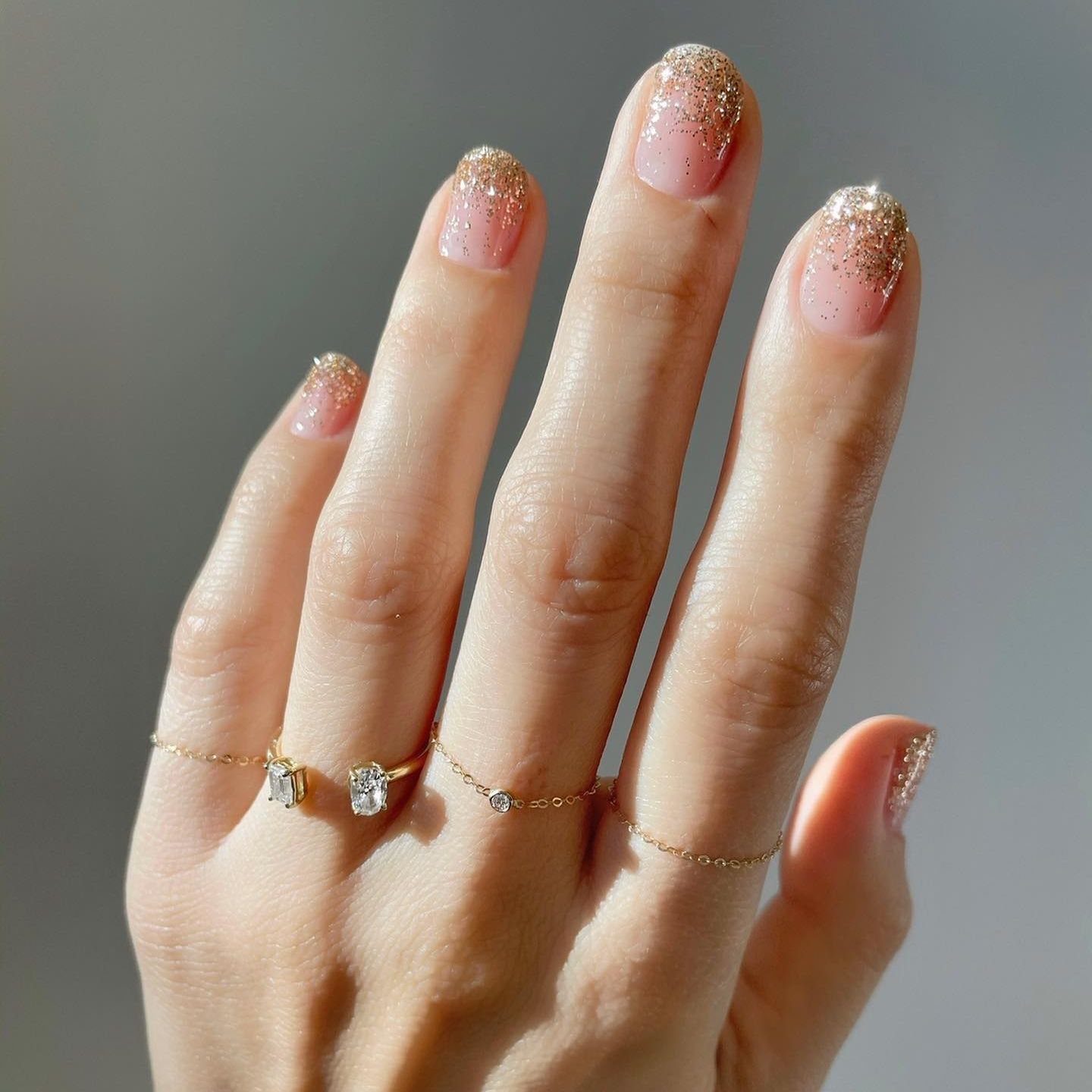 Short Oval with Gold Glitter Gradient Tips — Nails 2027 for Gold Dress