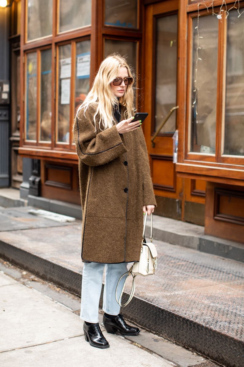 Textured Brown Coat with Wide-Leg Jeans and Leather Boots Textured Brown Coat with Wide-Leg Jeans and Leather Boots — Brown Coat Outfits 2027
