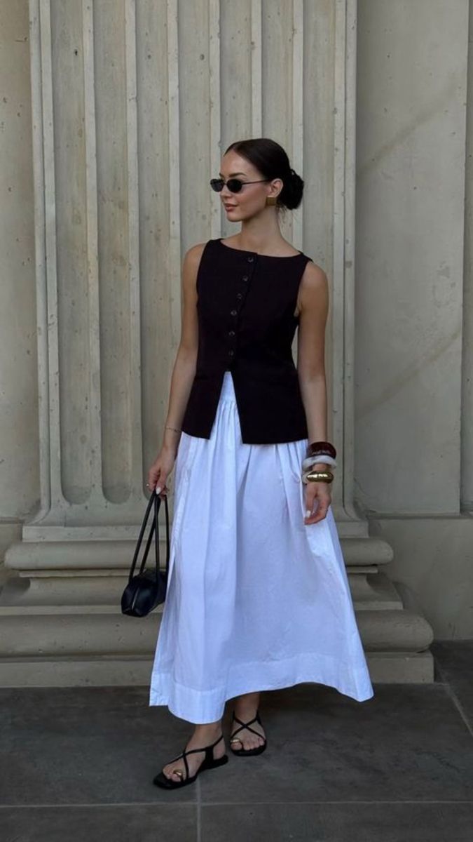 Contrasting Vest and Maxi Skirt for a Casual Graduation. — Graduation Guest Outfits 2027