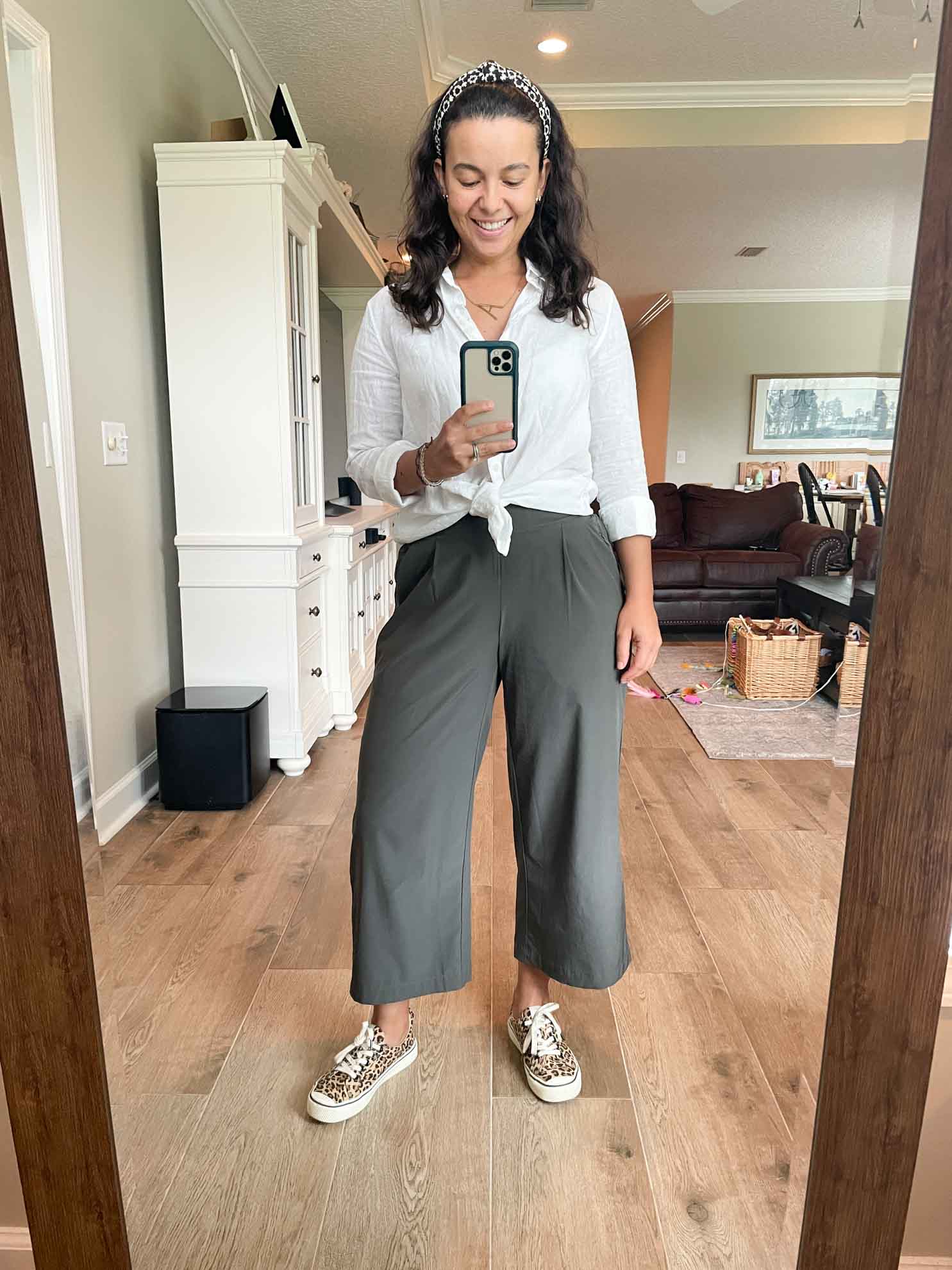 Sporty Chic: Tied Shirt and Leopard Print Sneakers Sporty Chic: Tied Shirt and Leopard Print Sneakers — Summer Outfits 2027 for Teens