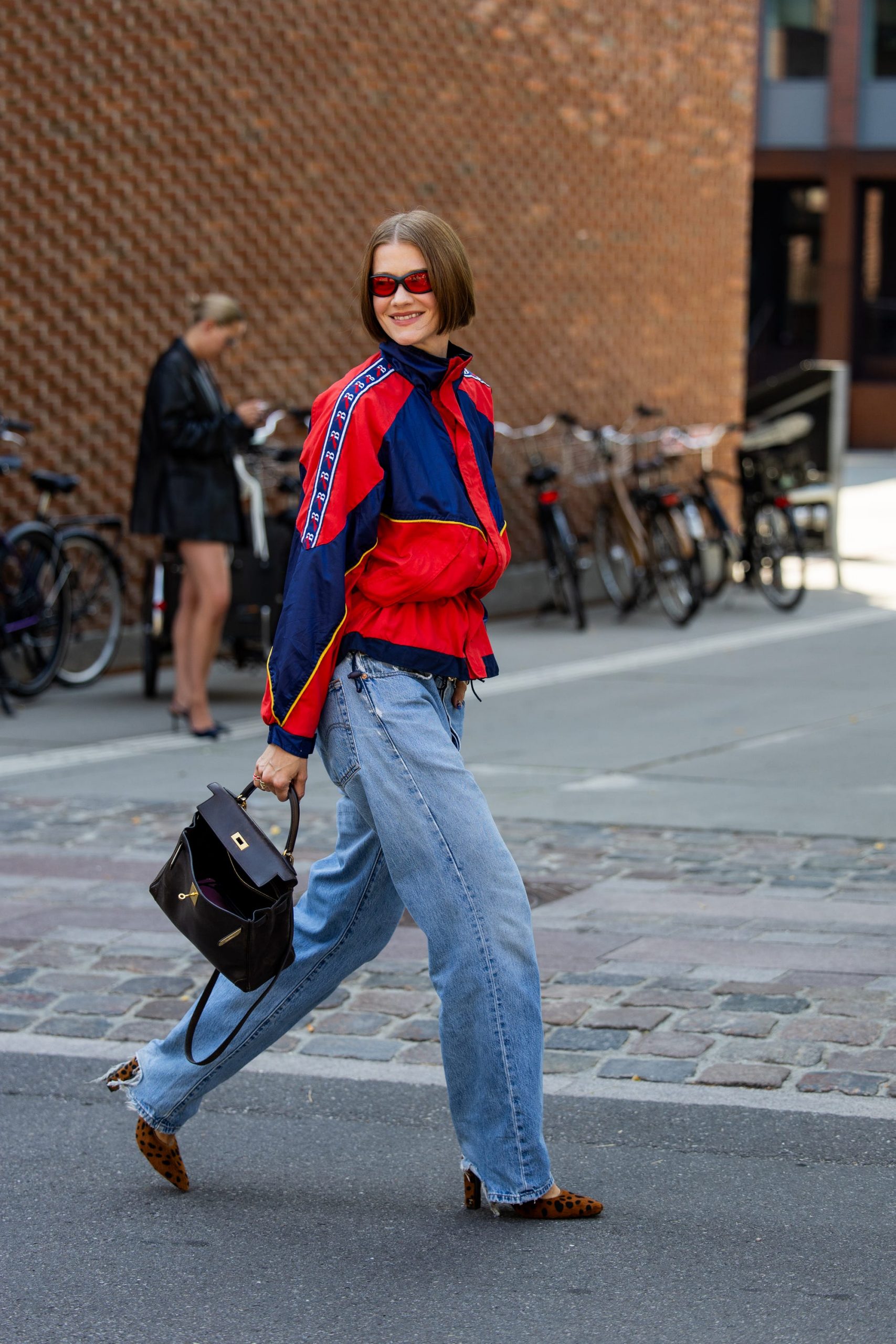 Bold Color-Block Track Jacket with Leopard Heels Bold Color-Block Track Jacket with Leopard Heels — Downtown Girl Outfits 2027