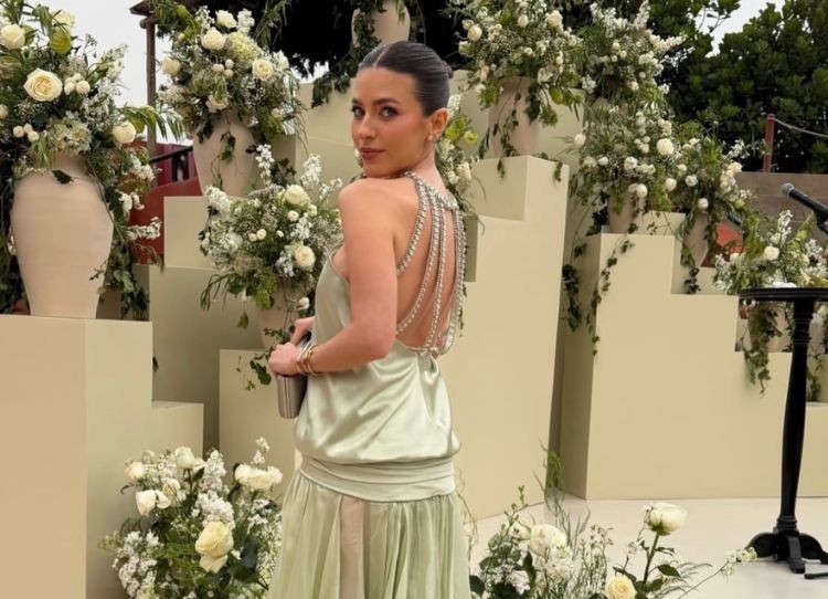 Light Green Satin Slip Dress with Embellished Back — Summer Wedding Outfits 2027
