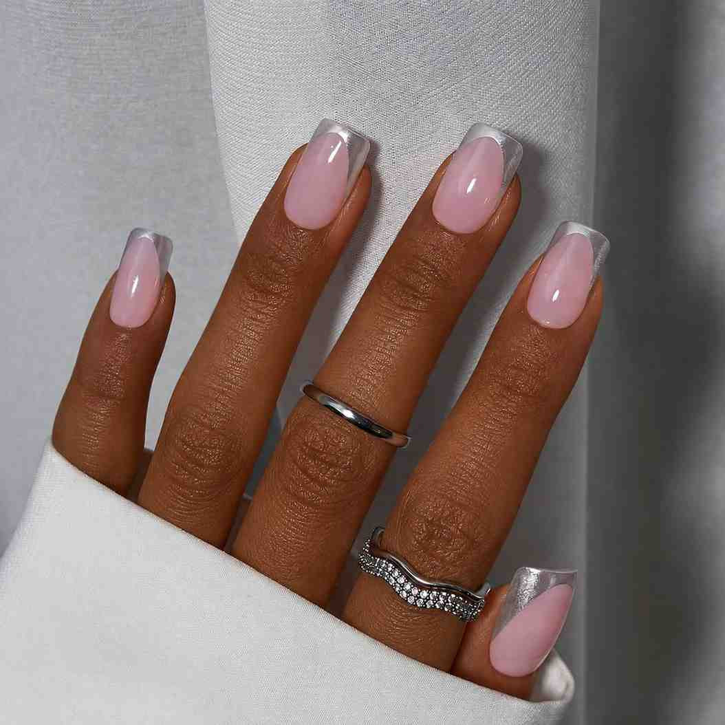 Silver French Tips on Pale Pink Silver French Tips on Pale Pink — Nails 2027 for Short Nail Beds