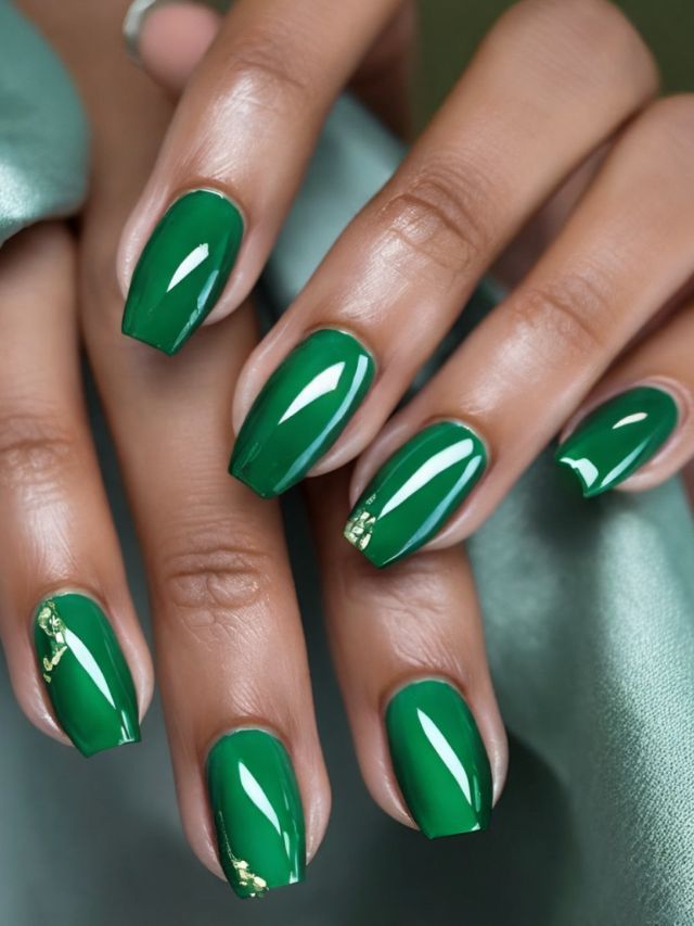 Deep Emerald Square with Gold Foil Deep Emerald Square with Gold Foil — Emerald Prom Nails 2027
