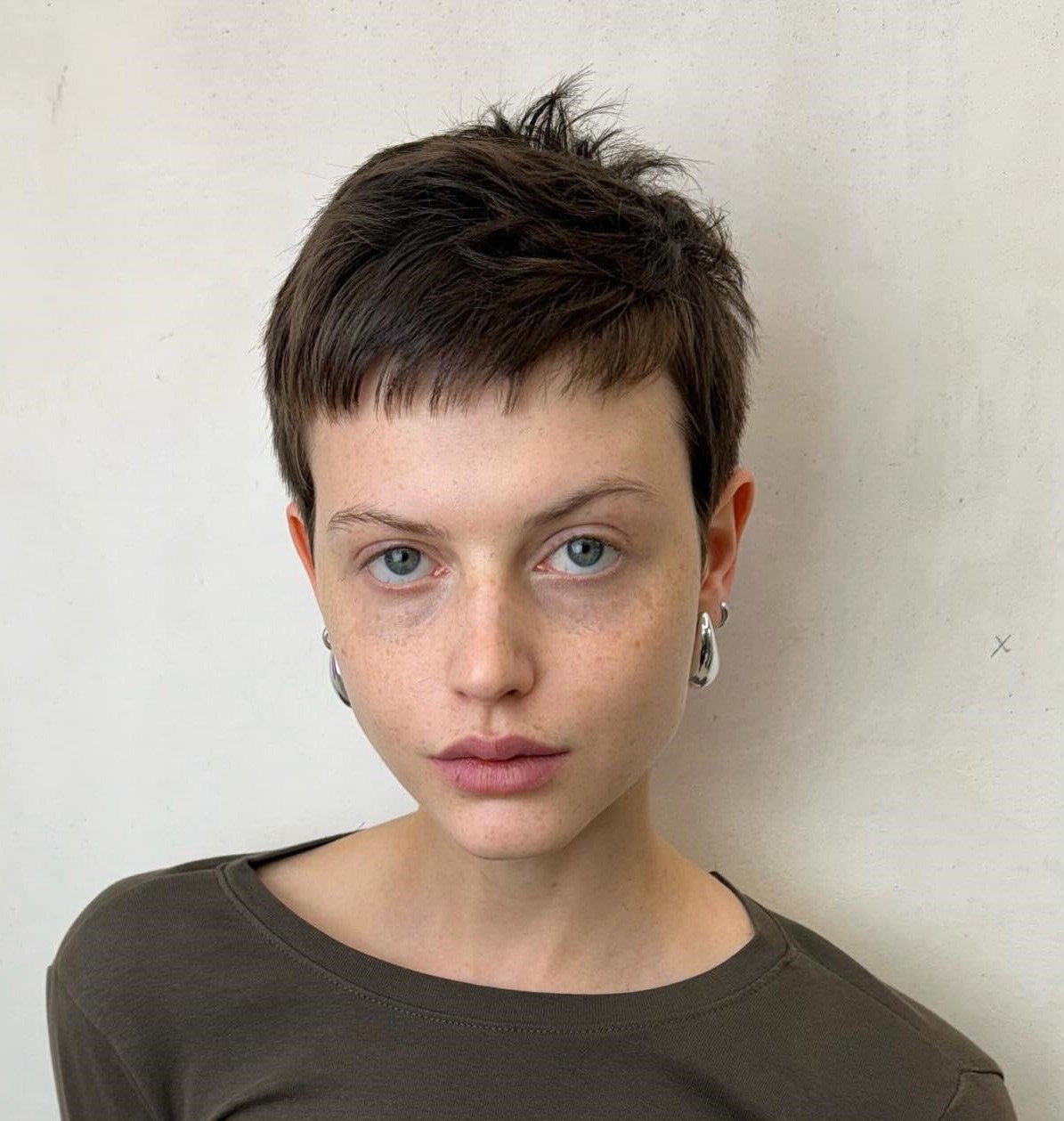 Textured Dark Brown Pixie with Piecey Bangs — Straight Pixie Cut With Short Textured Dark Brown Pixie with Piecey Bangs — Straight Pixie Cut With Short — Pixie 2027 with Bangs