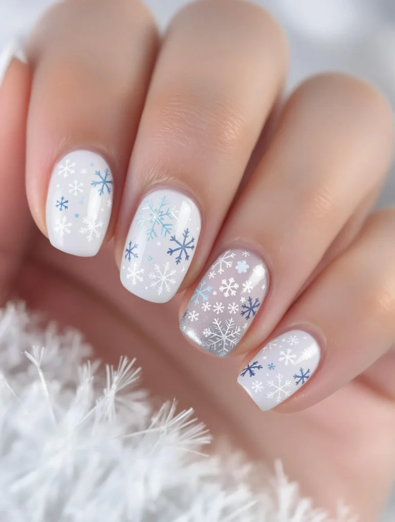 Short Square Blue Snowflake Decals Short Square Blue Snowflake Decals — Winter White Nails 2027