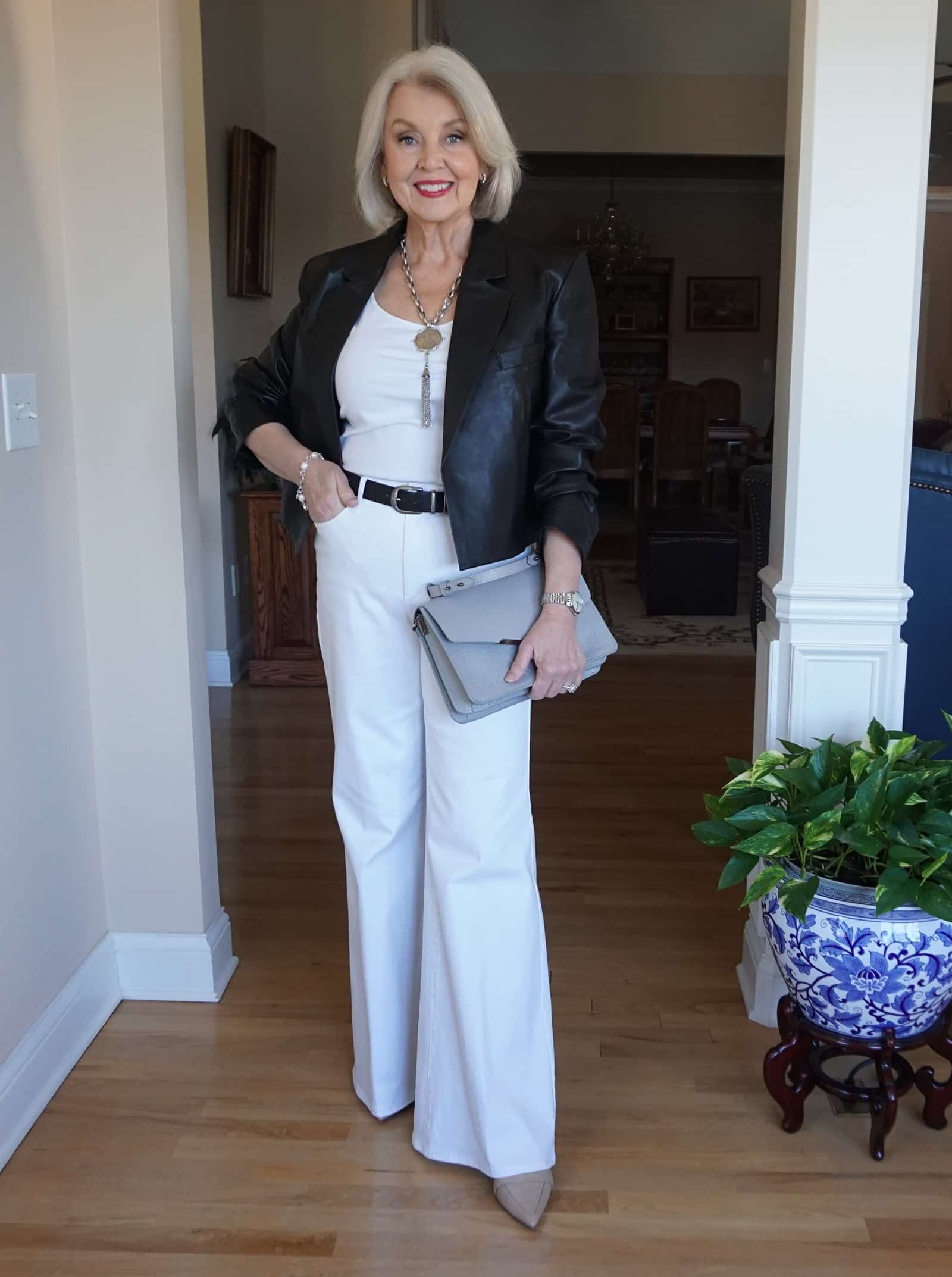Leather Jacket and White Trousers: A Polished Spring First Date Option Leather Jacket and White Trousers: A Polished Spring First Date Option — Spring First Date Outfits 2027