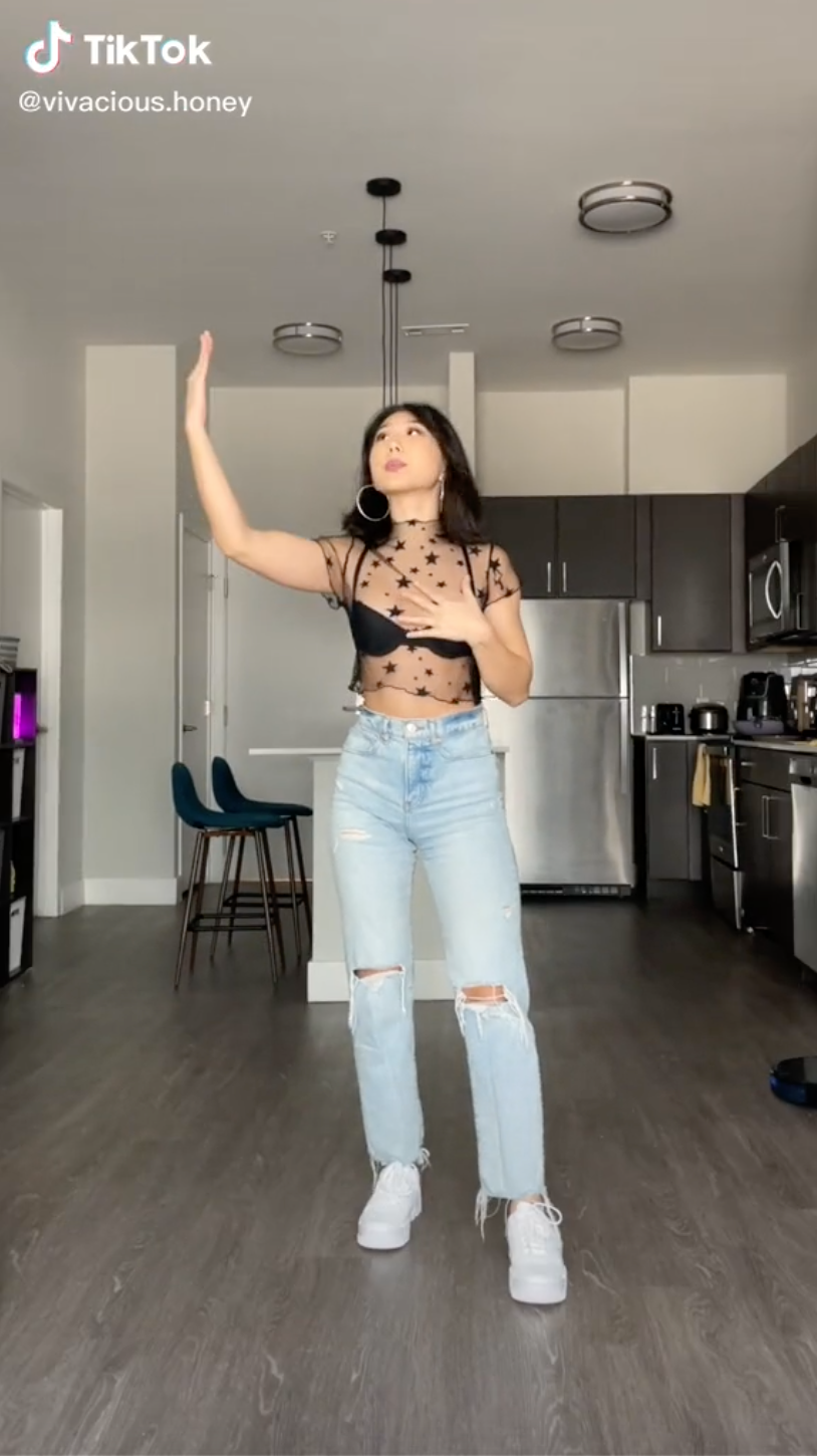 Sheer Star Print: Bralette Under Mesh Top with Ripped Jeans Sheer Star Print: Bralette Under Mesh Top with Ripped Jeans — TikTok Outfits 2027