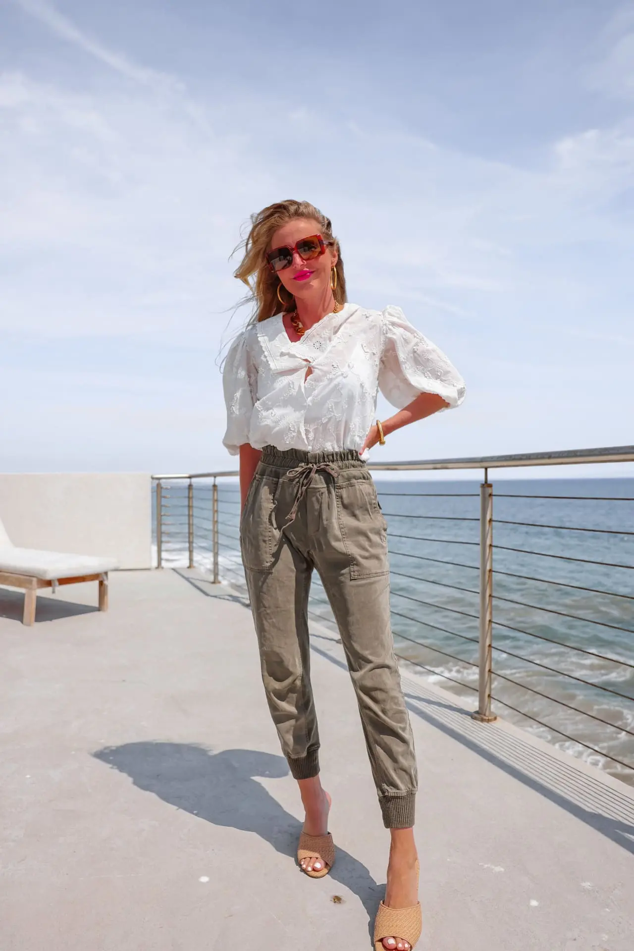 Daytime Chic: Puff-Sleeve Blouse with Joggers Daytime Chic: Puff-Sleeve Blouse with Joggers — Mom Outfits 2027