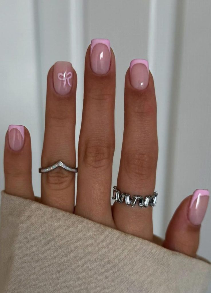 Light Pink Bow French Tip Squares Light Pink Bow French Tip Squares — Small Bow Nails 2027