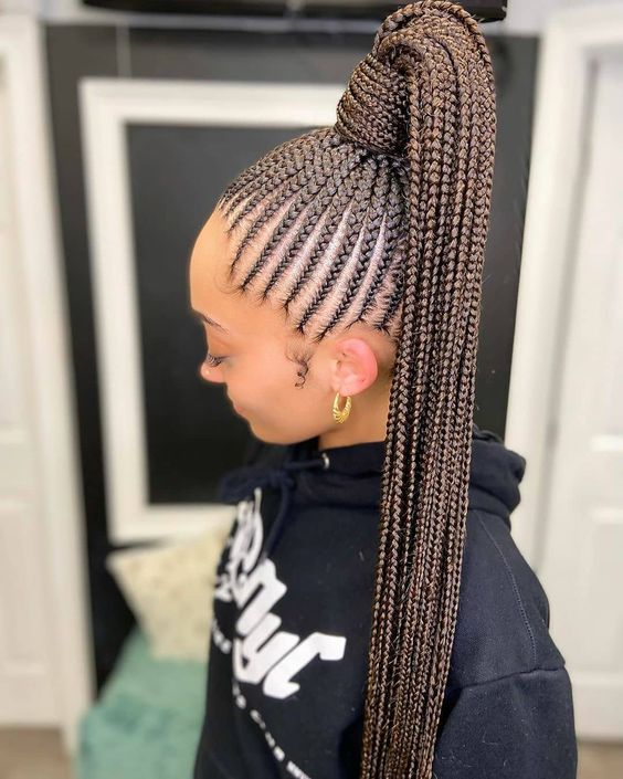 Dark Brown Ponytail With Neat Cornrows Dark Brown Ponytail With Neat Cornrows — Braided Ponytail 2027