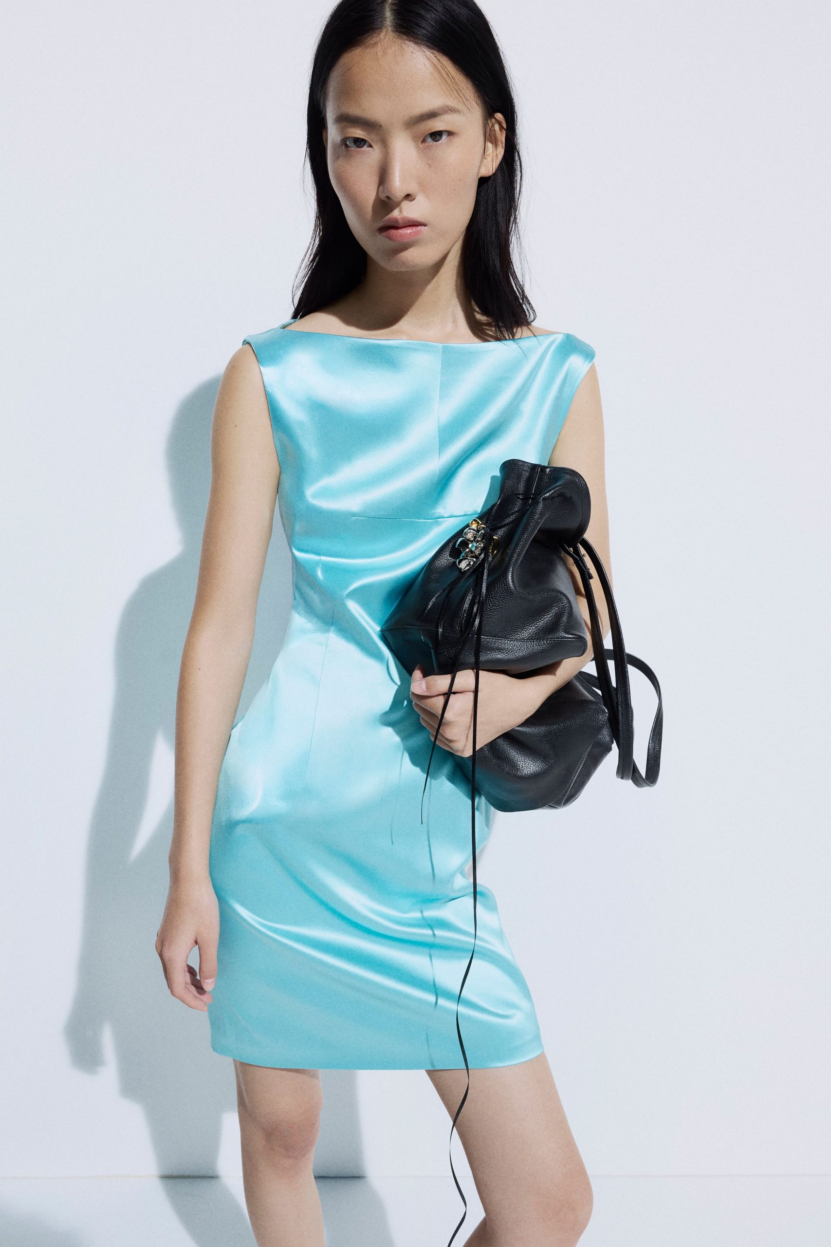 Aqua Silk Mini Dress with Boat Neckline for Modern Daywear — Silk Dresses 2027