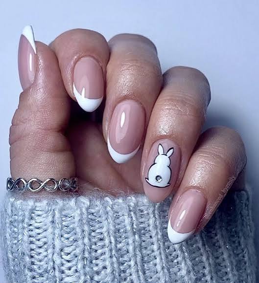 Bunny Sticker Nude French Tips Bunny Sticker Nude French Tips — Easter French Tip Nails 2027